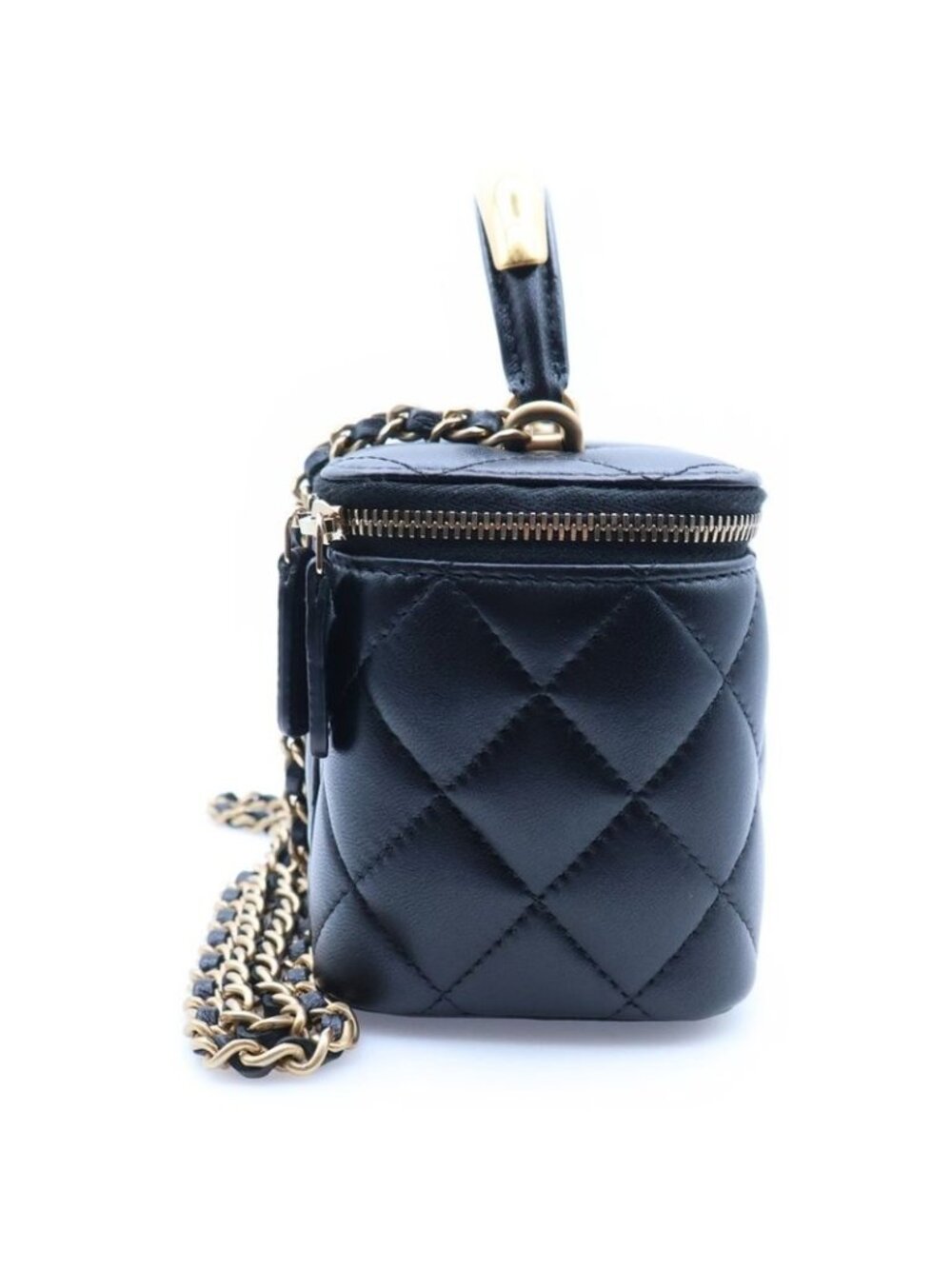 Chanel Vanity Top Handle Chain Shoulder Lambskin Gold Black - Picture 3 of 6